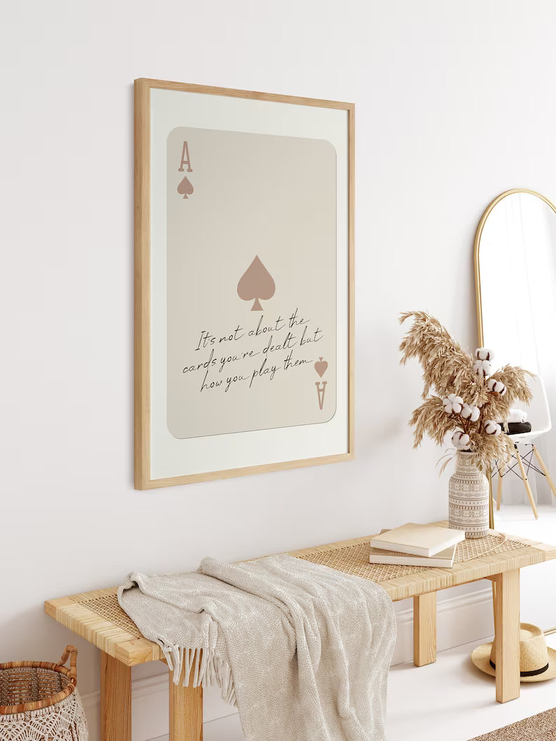Ace Of Spades Print, Retro Playing Card Wall Art, Inspiring Quote Poster, Beige Ace Card Wall Decor, Trendy Aesthetic Preppy Room Decor