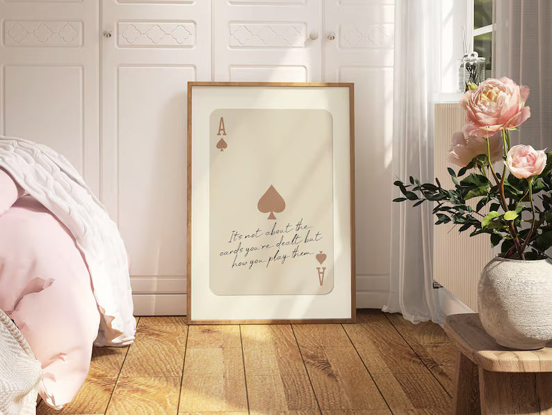 Ace Of Spades Print, Retro Playing Card Wall Art, Inspiring Quote Poster, Beige Ace Card Wall Decor, Trendy Aesthetic Preppy Room Decor